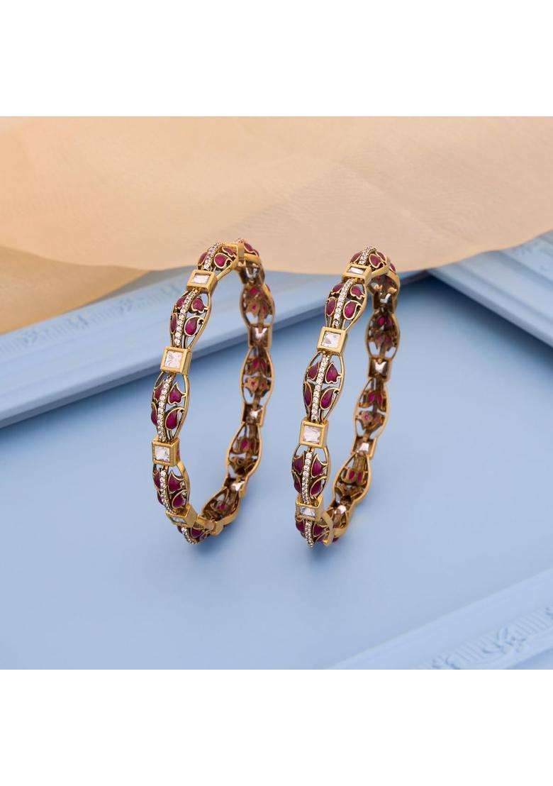 Kushals Fashion Jewellery Ruby Victorian Plated Kundan Bangles for Women Bridal Bridesmaid and Occasion Wear - Indya