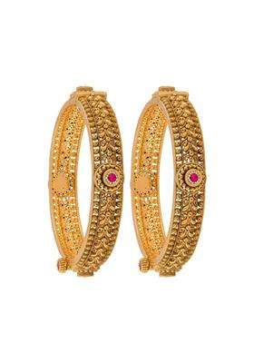 Kushals Fashion Jewellery Ruby Gold Plated Antique Bangles for Women Festive Bridal and Occasion Wear