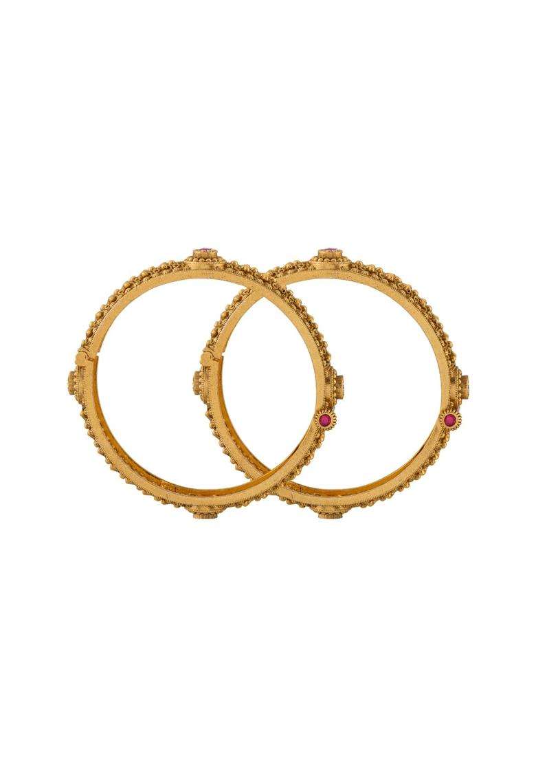 Kushals Fashion Jewellery Ruby Gold Plated Antique Bangles for Women Festive Bridal and Occasion Wear - Indya