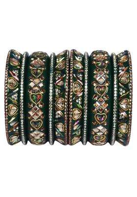 TAJ Bridal Store Royal Rajasthani Green Lac Bangles Set for Women Handmade Antique Kundan Wedding Bangle