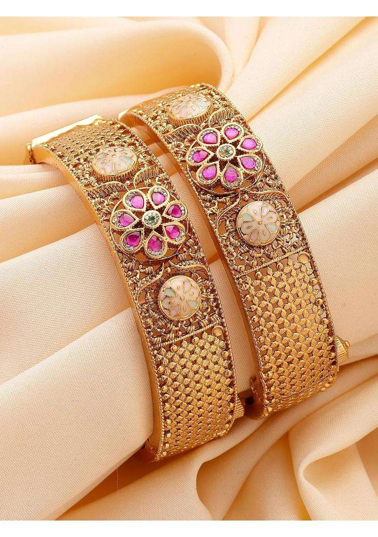 Karatcart Traditional Gold Plated Royal Design Floral Bridal Bangles for Women - Indya