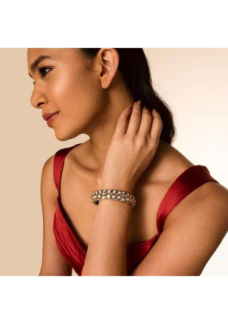 Kushals Fashion Jewellery White Victorian Plated Kundan Bangle for Women Bridal Bridesmaid and Occasion Wear - Indya