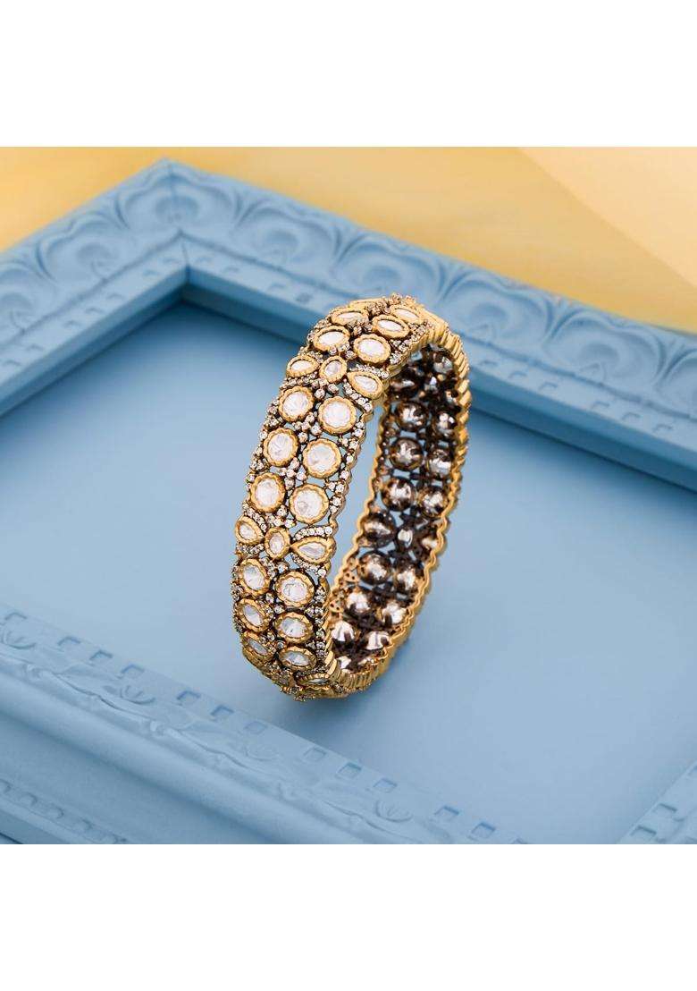 Kushals Fashion Jewellery White Victorian Plated Kundan Bangle for Women Bridal Bridesmaid and Occasion Wear - Indya