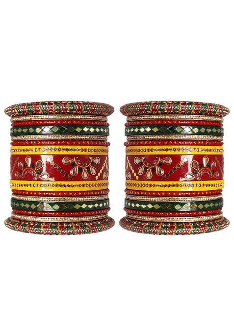 TAJ Bridal Store Karwa Chauth Traditional Bangles Set with Latest Kundan Mirror Design