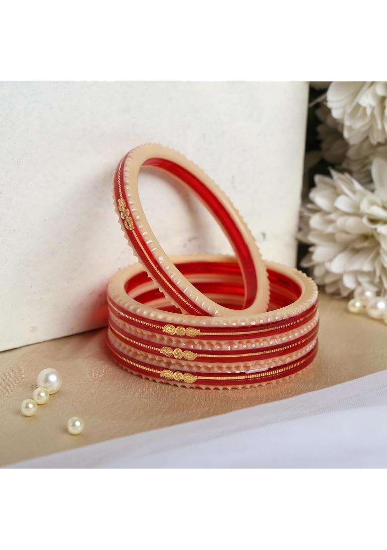 Sahajanand Ornaments Red Crimson Charm Womens Bangle 916 Hallmark 22K Pack 4 - Indya