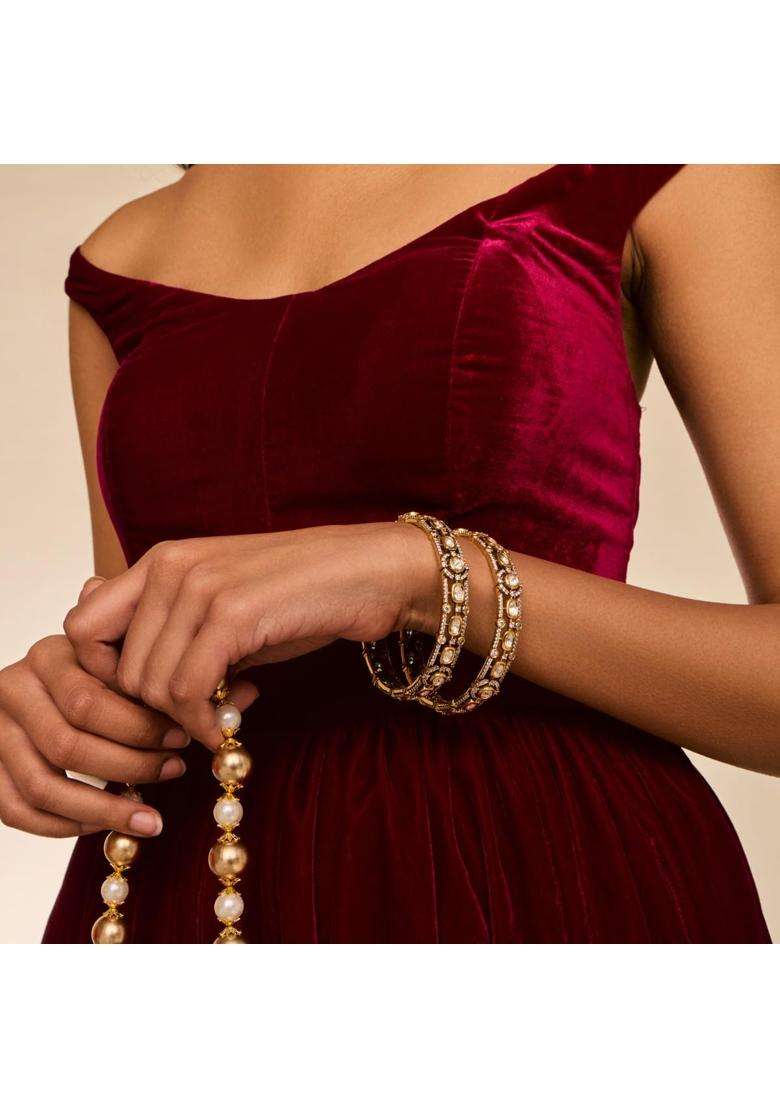 Kushals Fashion Jewellery White Victorian Plated Kundan Bangles for Women Bridal Bridesmaid and Occasion Wear - Indya