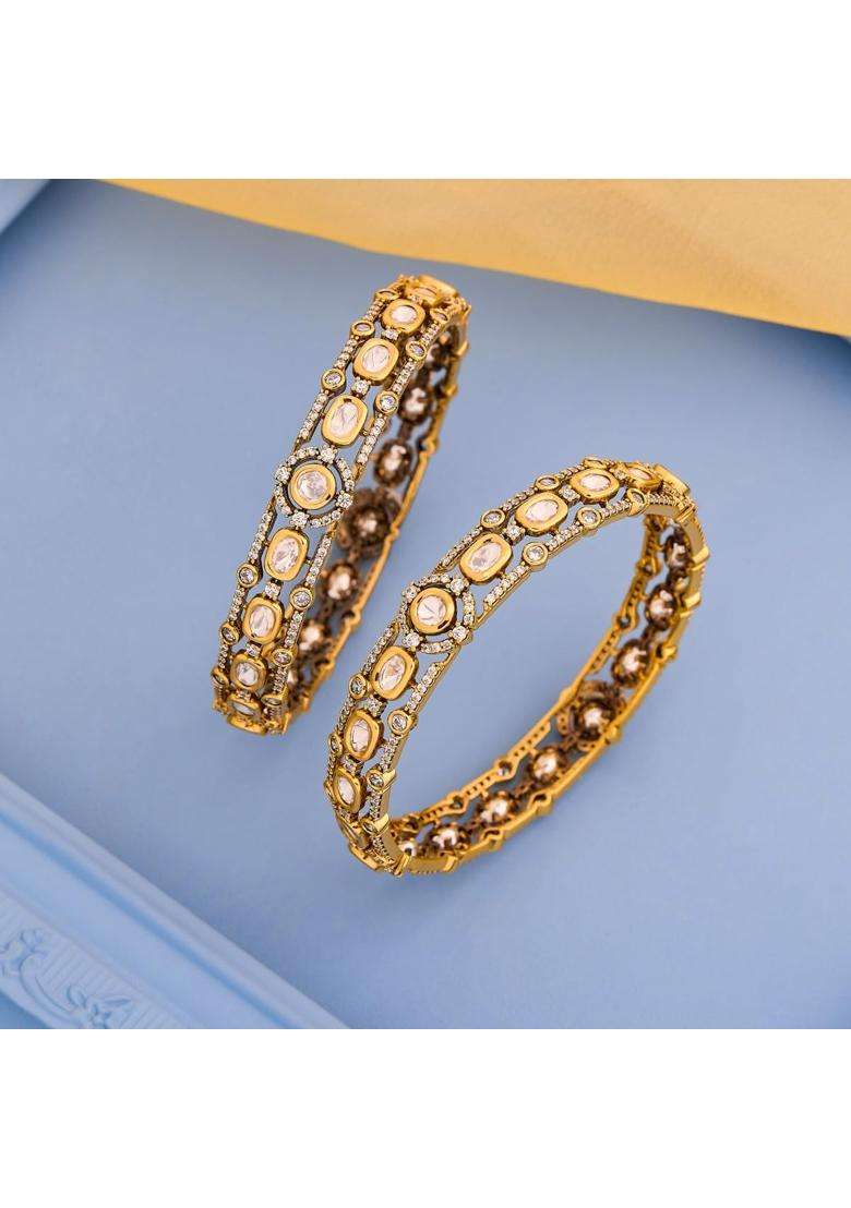 Kushals Fashion Jewellery White Victorian Plated Kundan Bangles for Women Bridal Bridesmaid and Occasion Wear - Indya