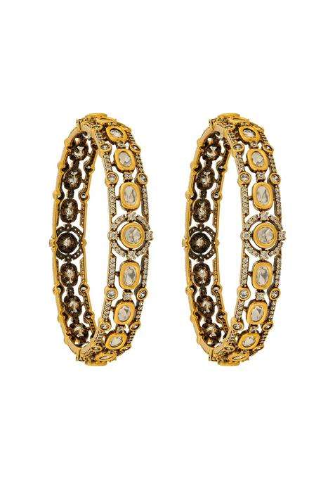 Kushals Fashion Jewellery White Victorian Plated Kundan Bangles for Women Bridal Bridesmaid and Occasion Wear