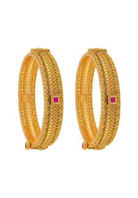 Kushals Fashion Jewellery Ruby Gold Plated Antique Bangles for Women Festive Bridal and Occasion Wear
