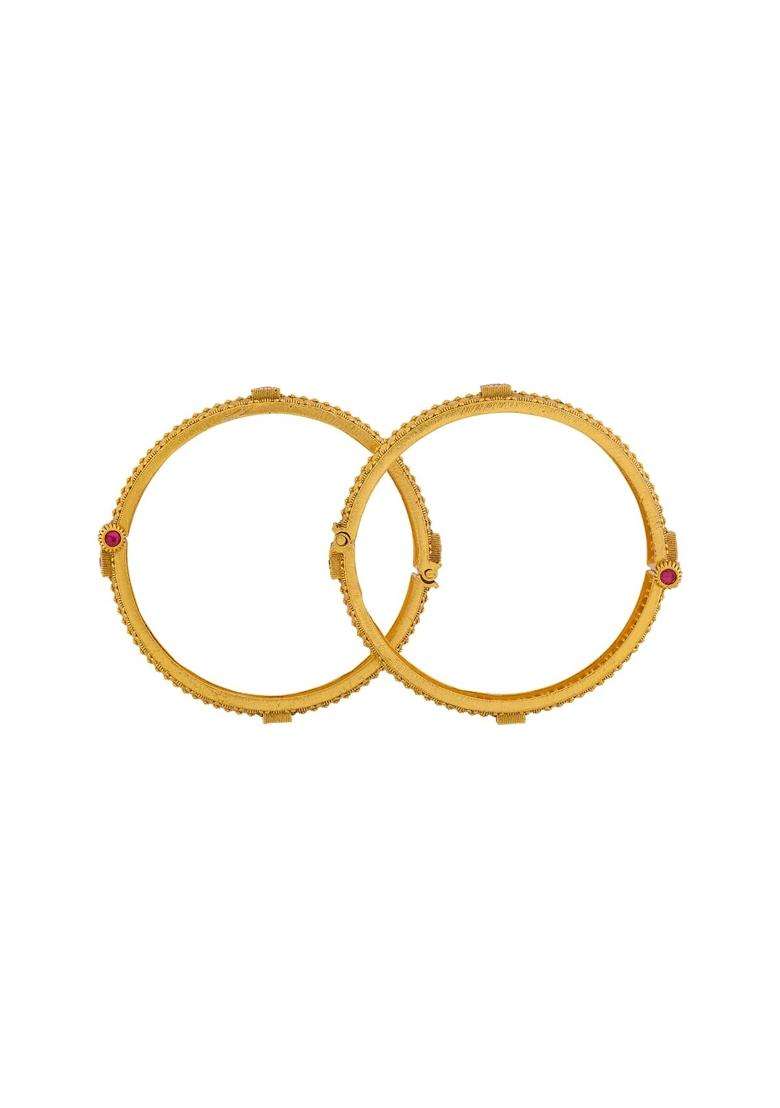 Kushals Fashion Jewellery Ruby Gold Plated Antique Bangles for Women Festive Bridal and Occasion Wear - Indya