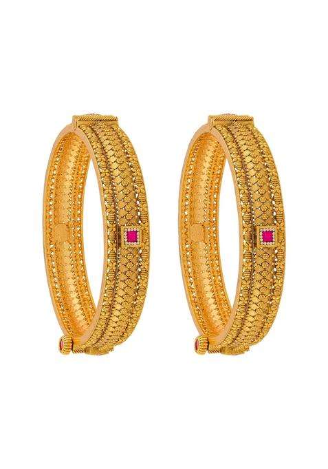 Kushals Fashion Jewellery Ruby Gold Plated Antique Bangles for Women Festive Bridal and Occasion Wear