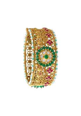 Kushals Fashion Jewellery Ruby Green Victorian Plated Kundan Bangle for Women Bridal and Occasion Wear