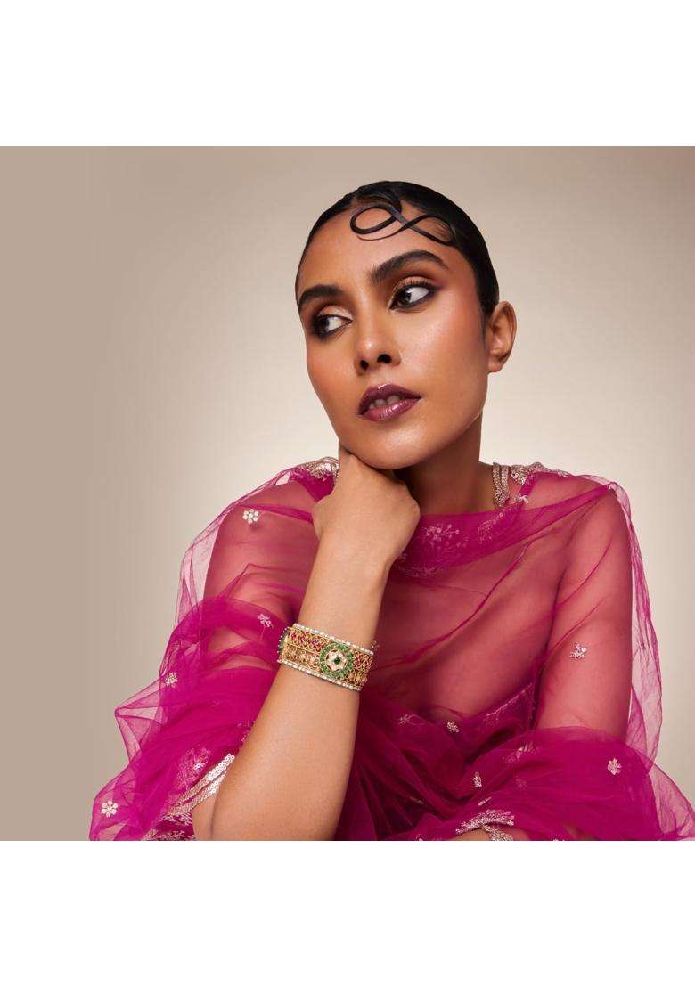 Kushals Fashion Jewellery Ruby Green Victorian Plated Kundan Bangle for Women Bridal and Occasion Wear - Indya