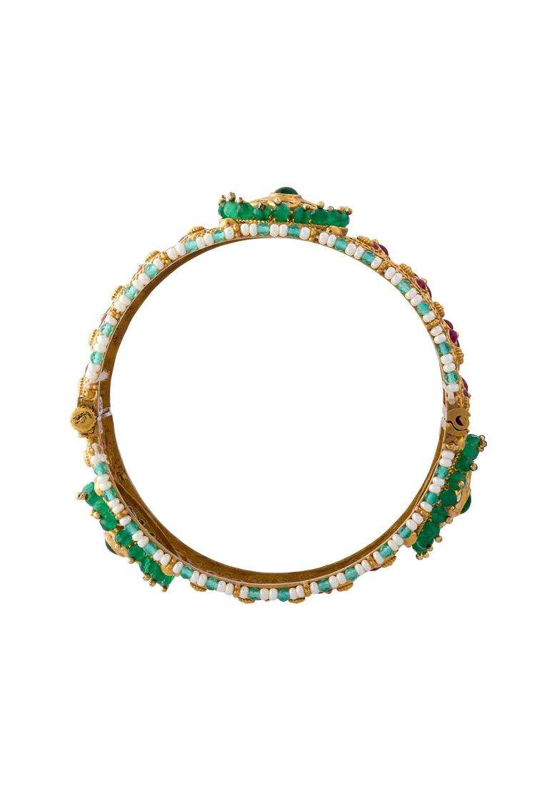 Kushals Fashion Jewellery Ruby Green Victorian Plated Kundan Bangle for Women Bridal and Occasion Wear - Indya
