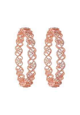 Kushals Fashion Jewellery White Rose Gold Plated Zircon Bangles for Women Party Bridal and Occasion Wear