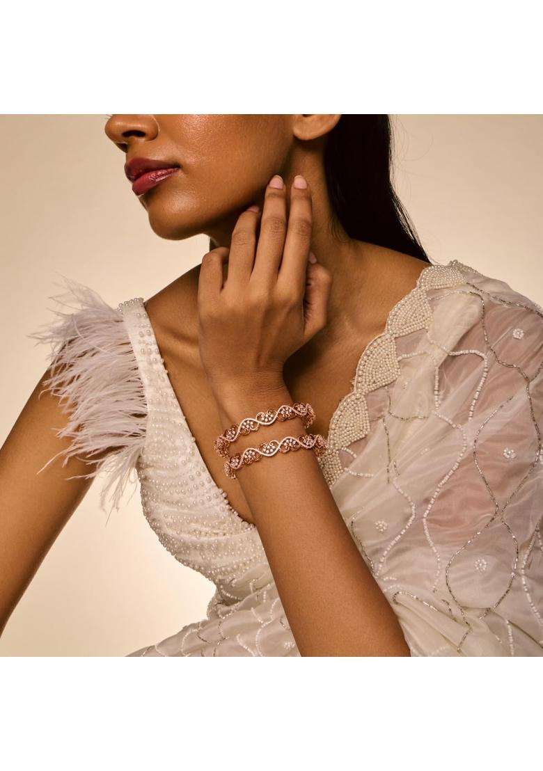 Kushals Fashion Jewellery White Rose Gold Plated Zircon Bangles for Women Party Bridal and Occasion Wear - Indya