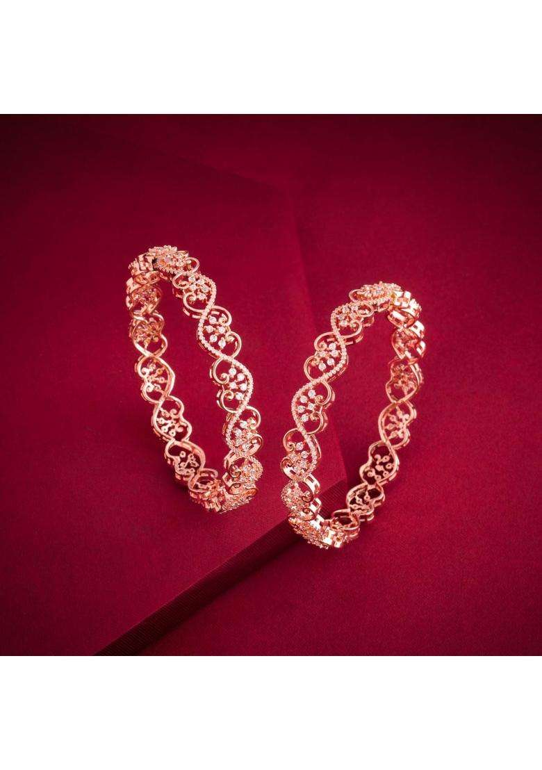 Kushals Fashion Jewellery White Rose Gold Plated Zircon Bangles for Women Party Bridal and Occasion Wear - Indya