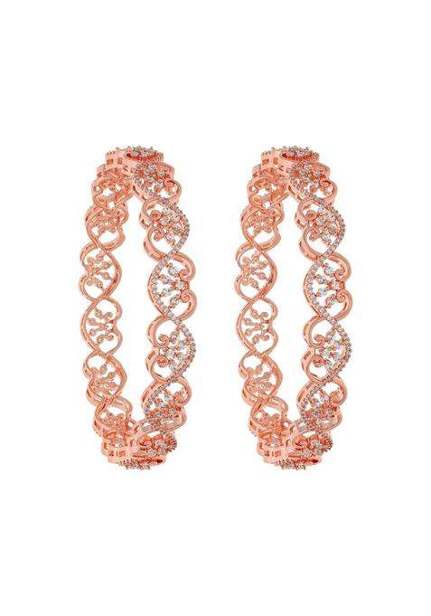 Kushals Fashion Jewellery White Rose Gold Plated Zircon Bangles for Women Party Bridal and Occasion Wear
