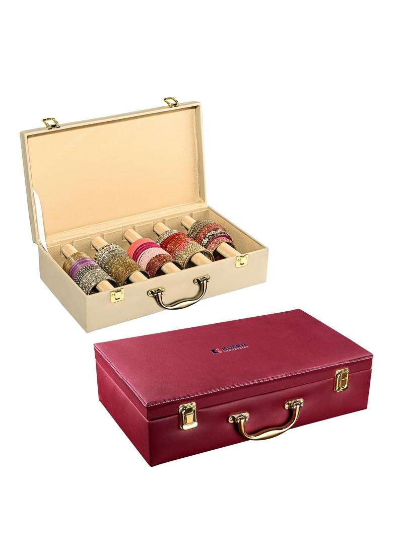 Kuber Industries Premium Faux Leather 5 Rod Bangles Box for Women Bride Pack of 2 - Indya