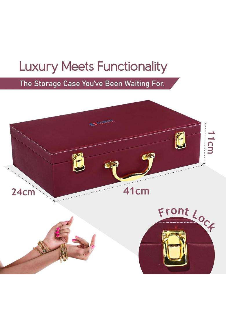 Kuber Industries Premium Faux Leather 5 Rod Bangles Box for Women Bride Pack of 2 - Indya