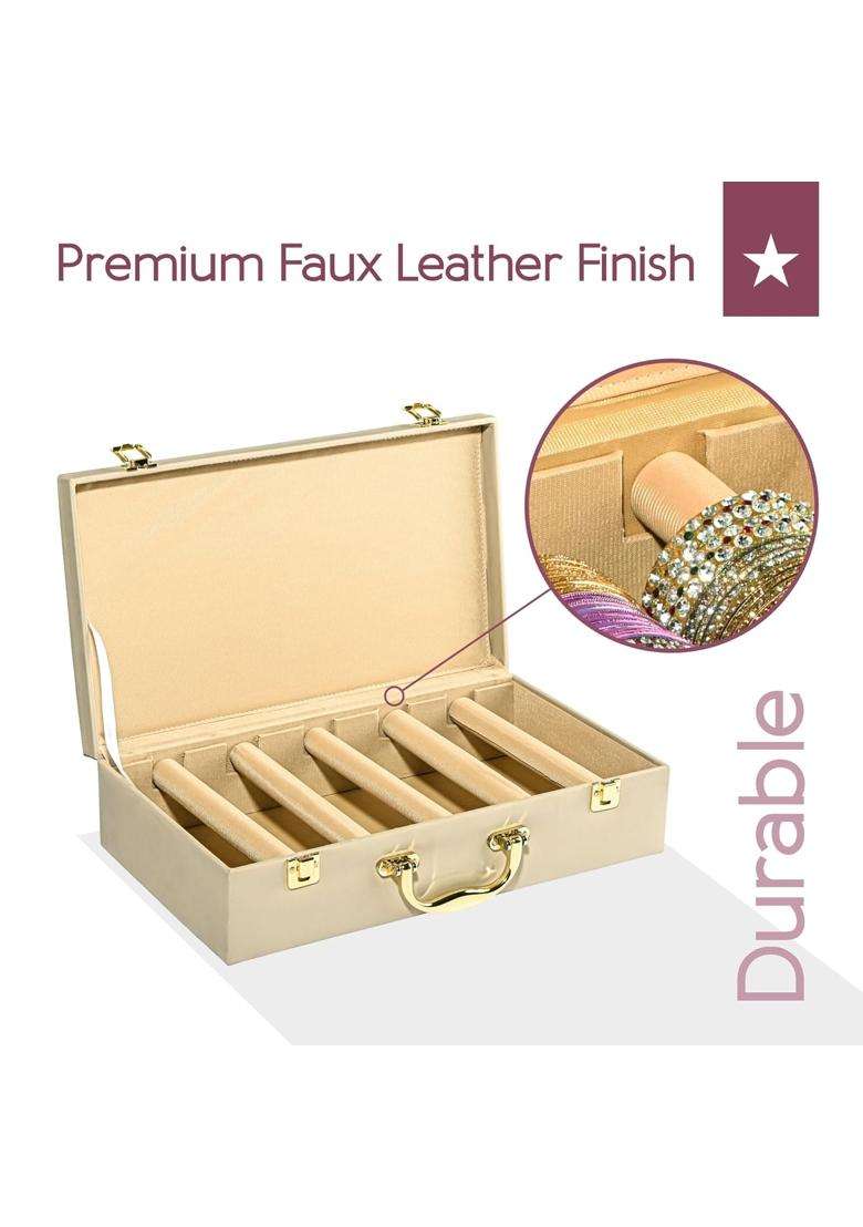 Kuber Industries Premium Faux Leather 5 Rod Bangles Box for Women Bride Pack of 2 - Indya