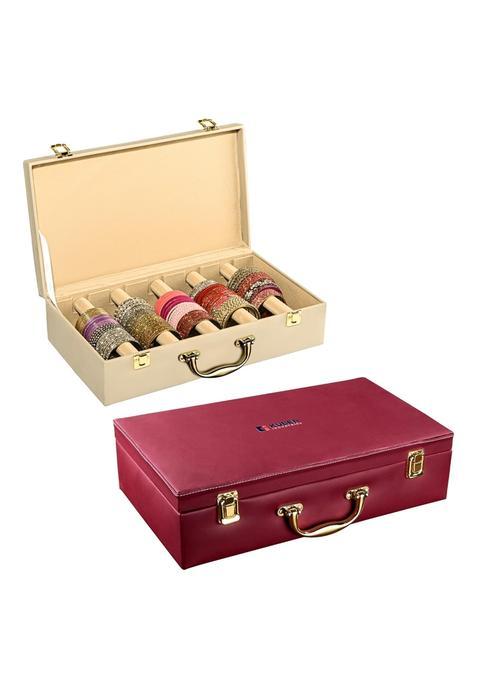 Kuber Industries Premium Faux Leather 5 Rod Bangles Box for Women Bride Pack of 2
