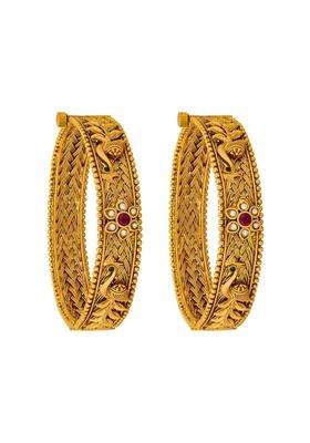 Kushals Fashion Jewellery Ruby Green Gold Plated Antique Bangles for Women Festive Bridal and Occasion Wear
