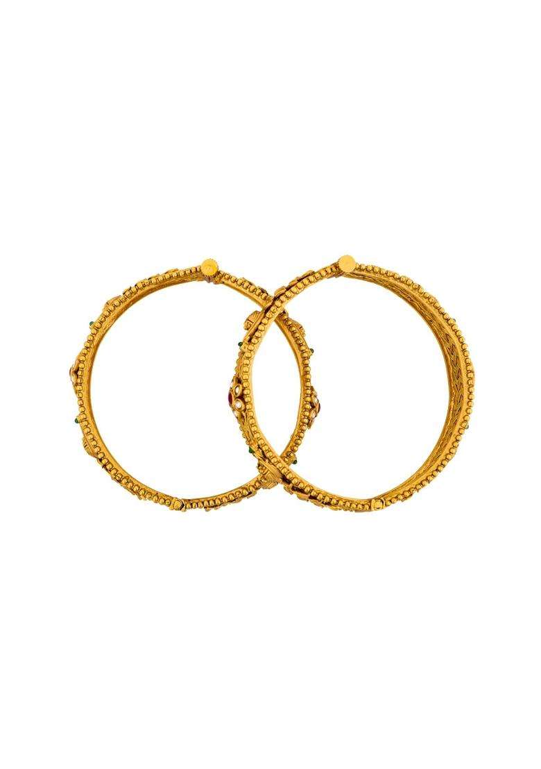 Kushals Fashion Jewellery Ruby Green Gold Plated Antique Bangles for Women Festive Bridal and Occasion Wear - Indya