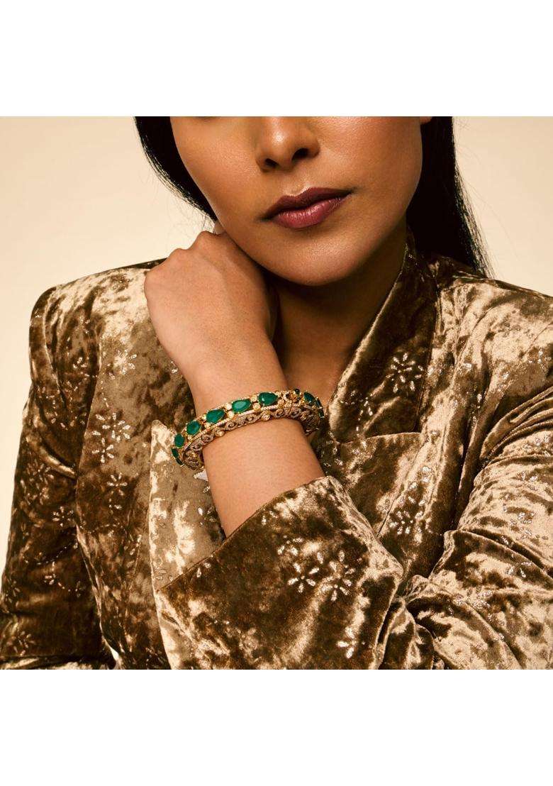 Kushals Fashion Jewellery Green Victorian Plated Kundan Bangle for Women Bridal Bridesmaid and Occasion Wear - Indya