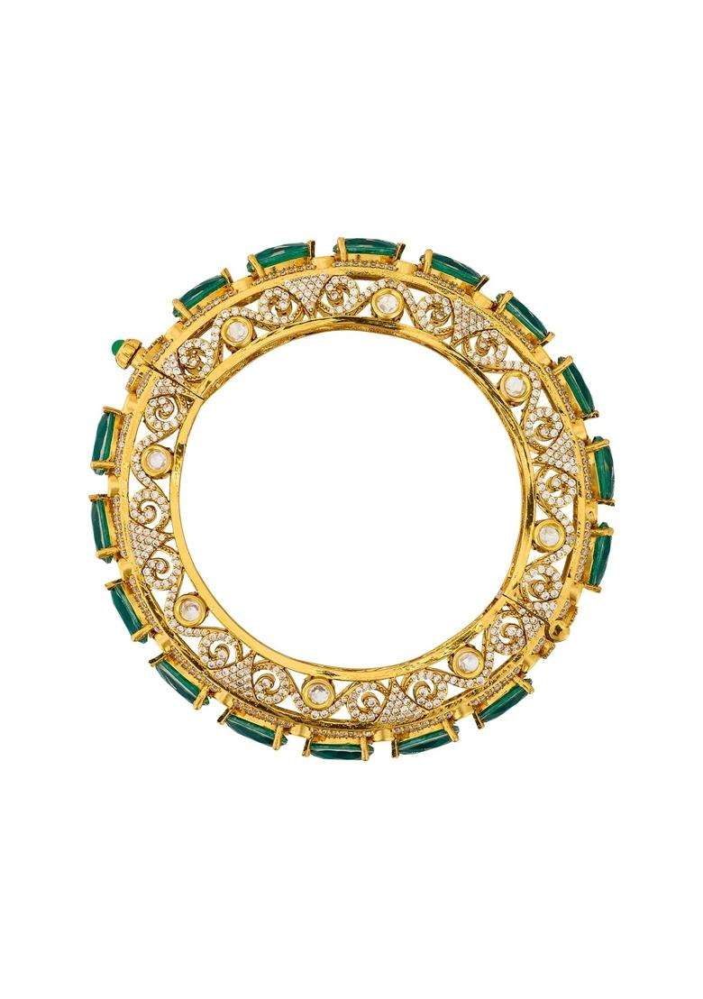 Kushals Fashion Jewellery Green Victorian Plated Kundan Bangle for Women Bridal Bridesmaid and Occasion Wear - Indya