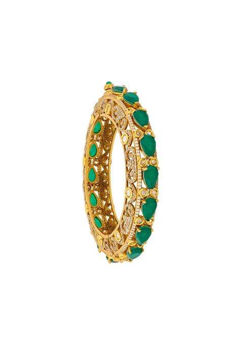 Kushals Fashion Jewellery Green Victorian Plated Kundan Bangle for Women Bridal Bridesmaid and Occasion Wear