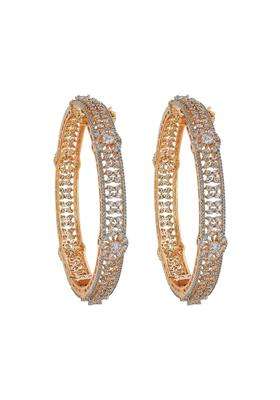 Kushals Fashion Jewellery White Rhodium Gold Plated Zircon Bangles for Women Party Bridal and Occasion Wear