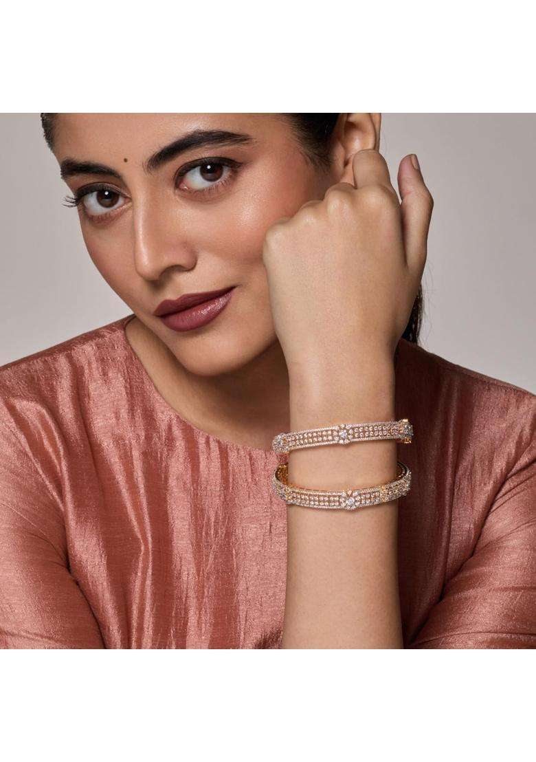 Kushals Fashion Jewellery White Rhodium Gold Plated Zircon Bangles for Women Party Bridal and Occasion Wear - Indya
