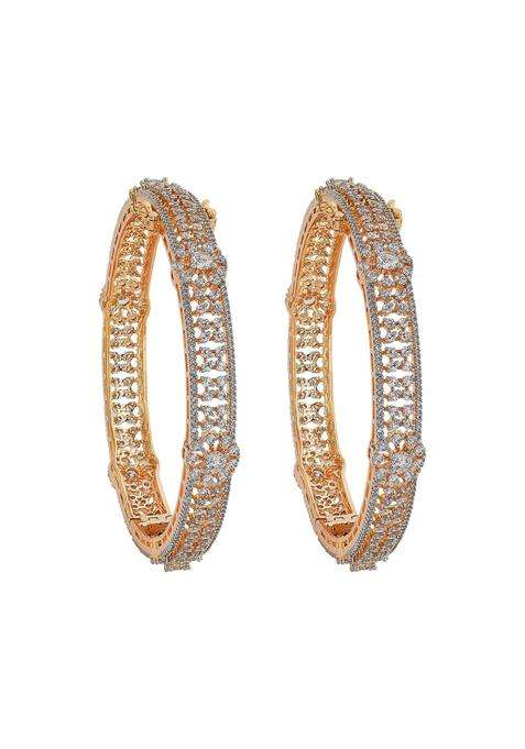 Kushals Fashion Jewellery White Rhodium Gold Plated Zircon Bangles for Women Party Bridal and Occasion Wear