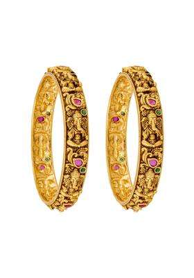 Kushals Fashion Jewellery Ruby Green Gold Plated Antique Bangles for Women Festive Bridal and Occasion Wear