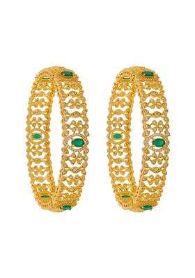 Kushals Fashion Jewellery Green Gold Plated Zircon Bangles for Women Party Bridal and Occasion Wear