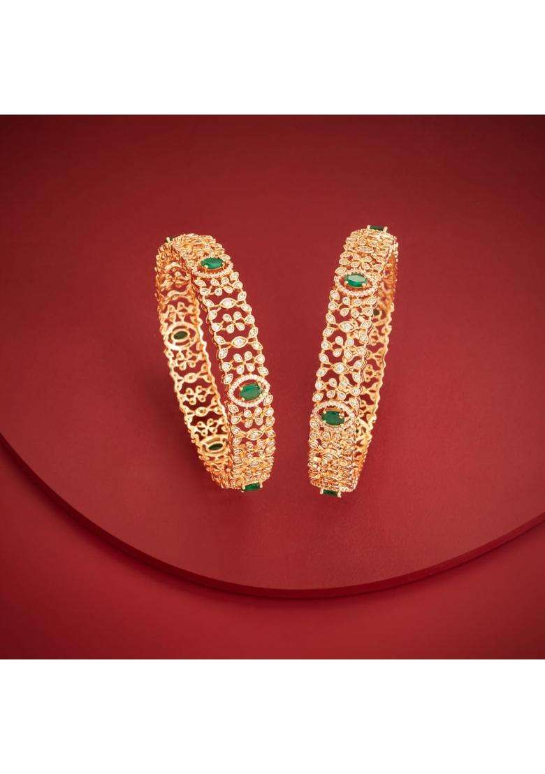 Kushals Fashion Jewellery Green Gold Plated Zircon Bangles for Women Party Bridal and Occasion Wear - Indya