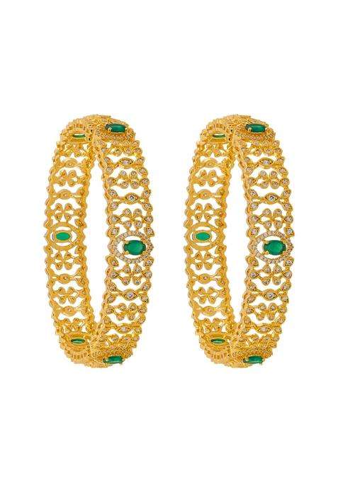 Kushals Fashion Jewellery Green Gold Plated Zircon Bangles for Women Party Bridal and Occasion Wear