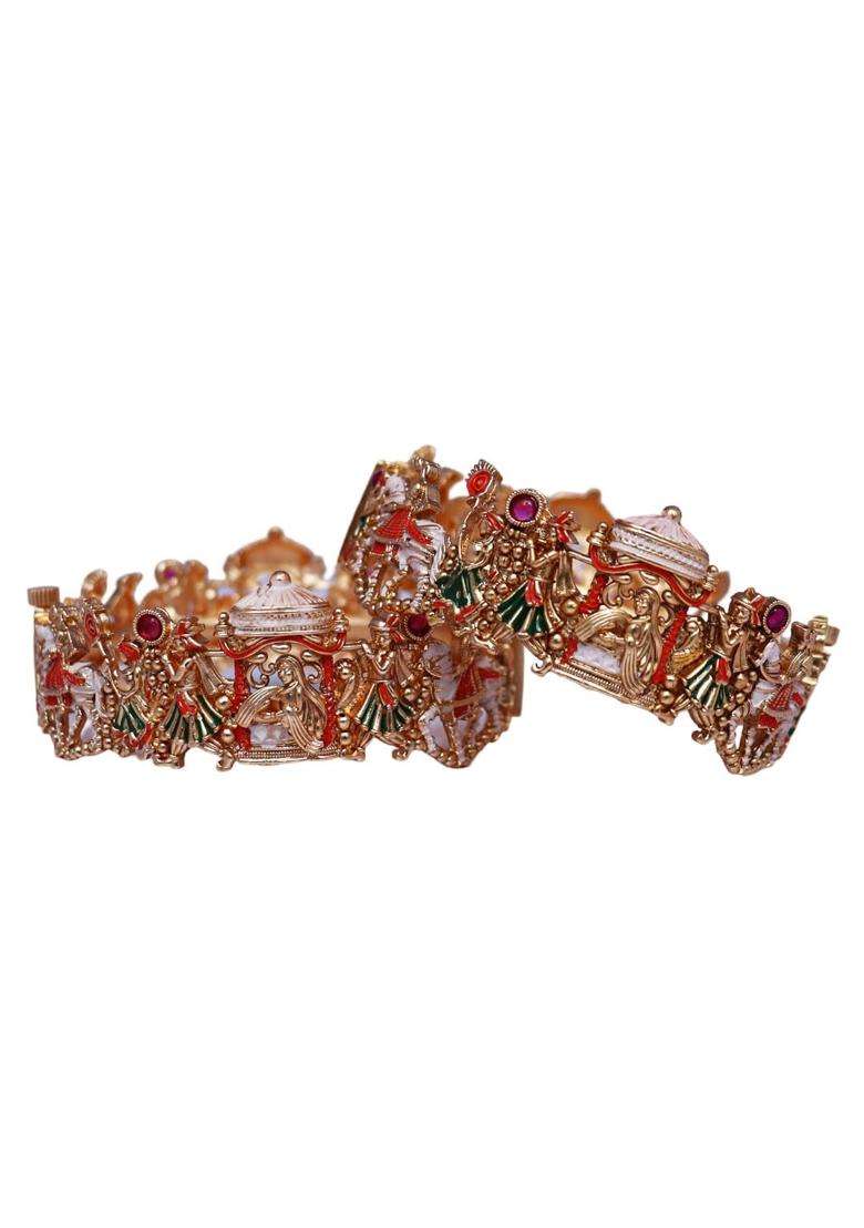 TAJ Bridal Store Golden Premium Rajwadi Metal Kada Pair with Latest Doli Baraat Design - Indya