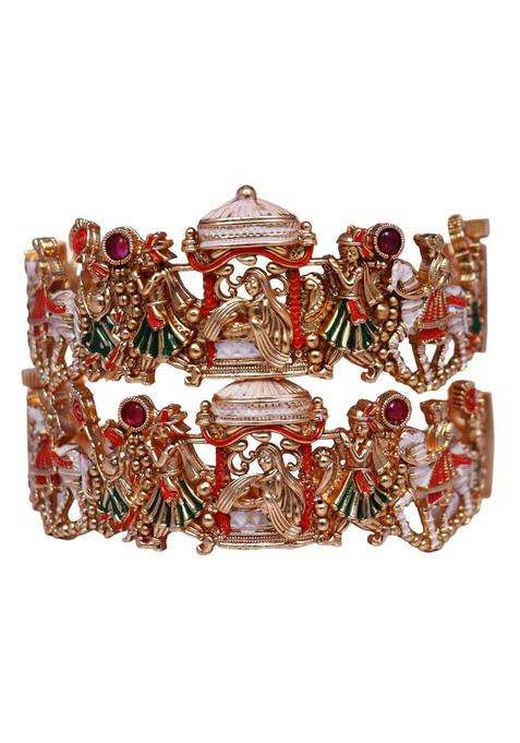 TAJ Bridal Store Golden Premium Rajwadi Metal Kada Pair with Latest Doli Baraat Design