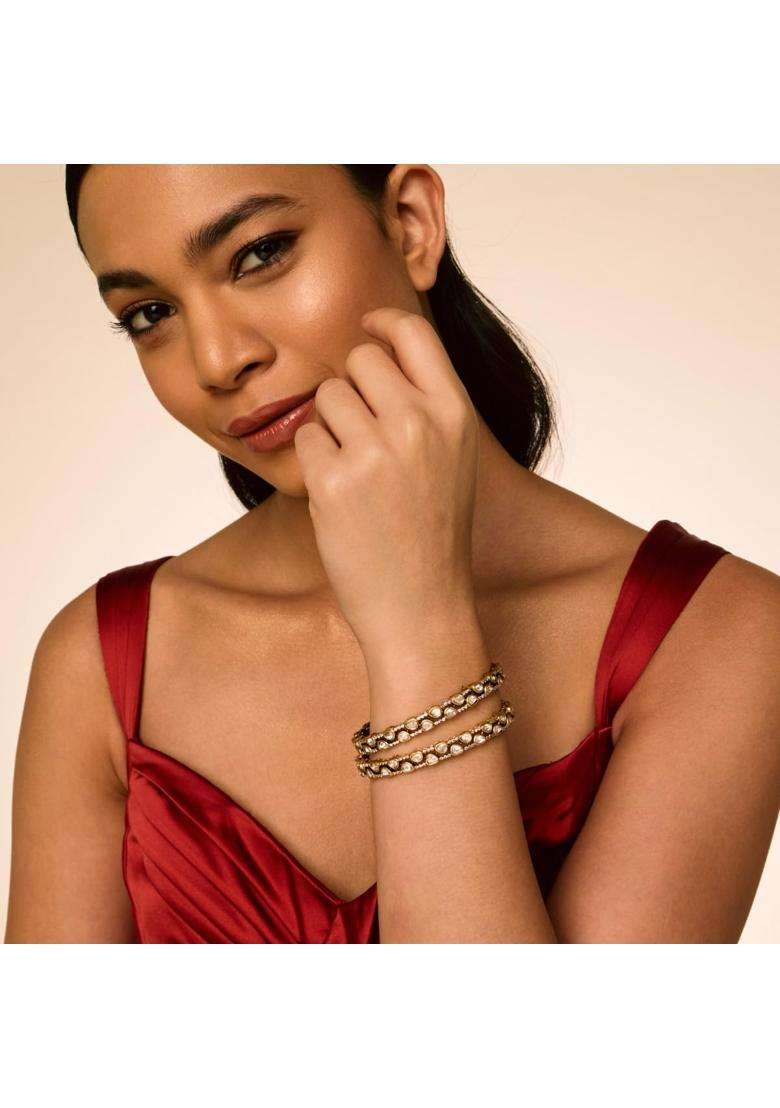 Kushals Fashion Jewellery White Victorian Plated Kundan Bangles for Women Bridal Bridesmaid and Occasion Wear - Indya