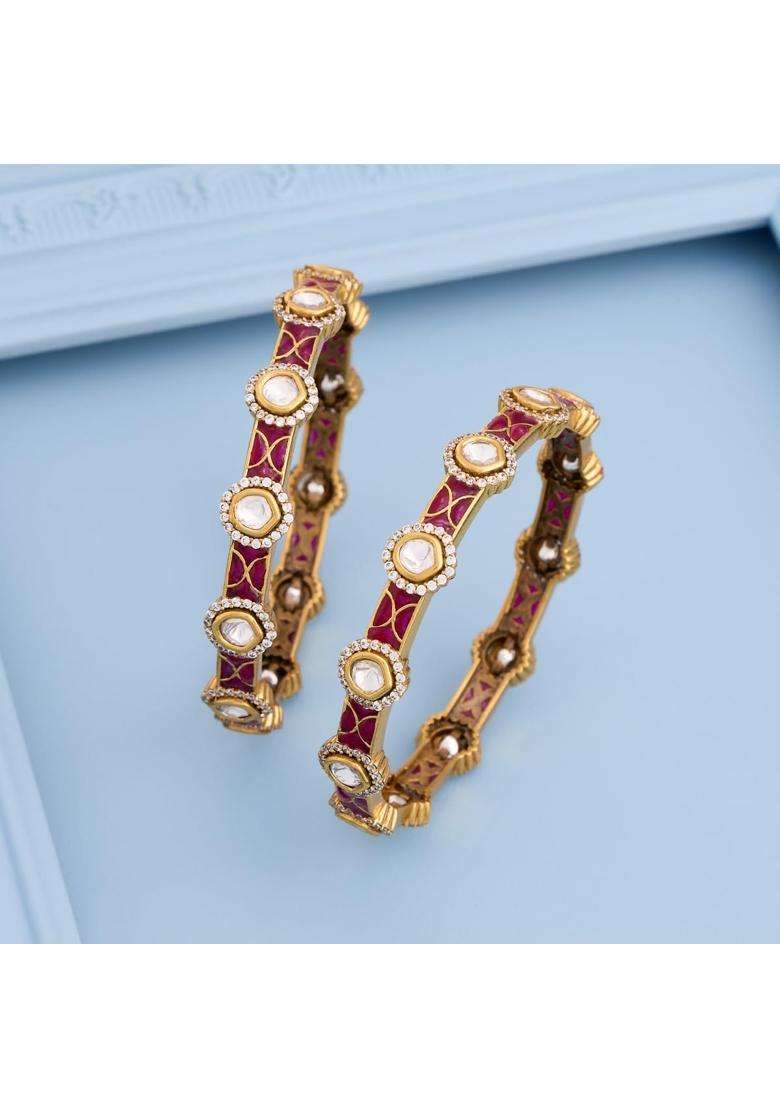 Kushals Fashion Jewellery Ruby Victorian Plated Kundan Bangles for Women Bridal Bridesmaid and Occasion Wear - Indya