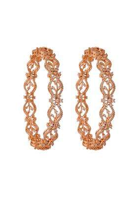 Kushals Fashion Jewellery White Rose Gold Plated Zircon Bangles for Women Party Bridal and Occasion Wear