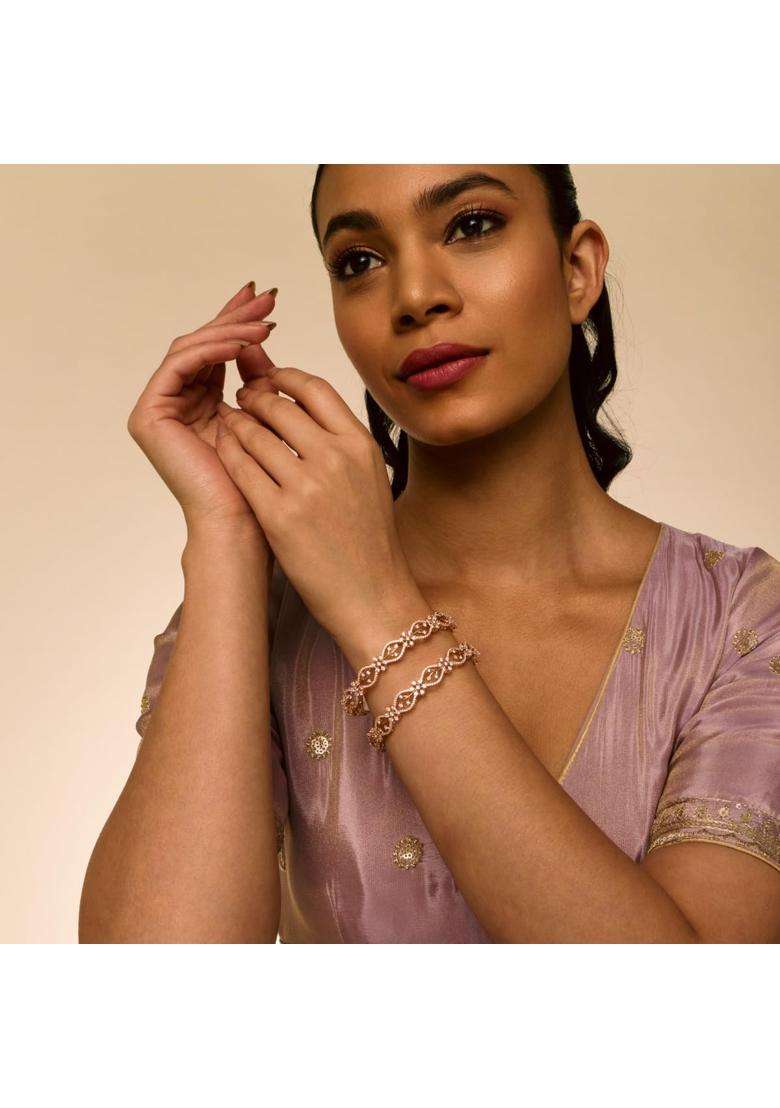 Kushals Fashion Jewellery White Rose Gold Plated Zircon Bangles for Women Party Bridal and Occasion Wear - Indya