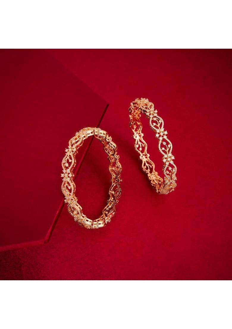 Kushals Fashion Jewellery White Rose Gold Plated Zircon Bangles for Women Party Bridal and Occasion Wear - Indya