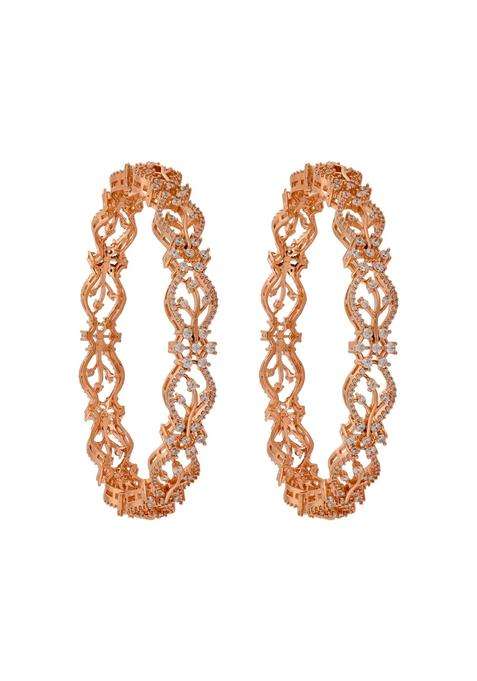 Kushals Fashion Jewellery White Rose Gold Plated Zircon Bangles for Women Party Bridal and Occasion Wear