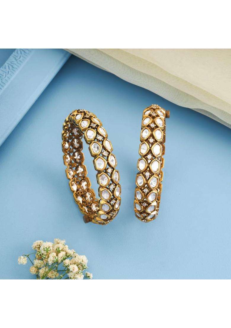 Kushals Fashion Jewellery White Victorian Plated Kundan Bangles for Women Bridal Bridesmaid and Occasion Wear - Indya