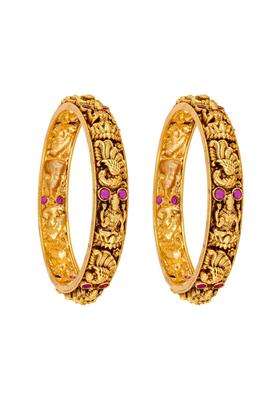 Kushals Fashion Jewellery Ruby Gold Plated Antique Bangles for Women Festive Bridal and Occasion Wear