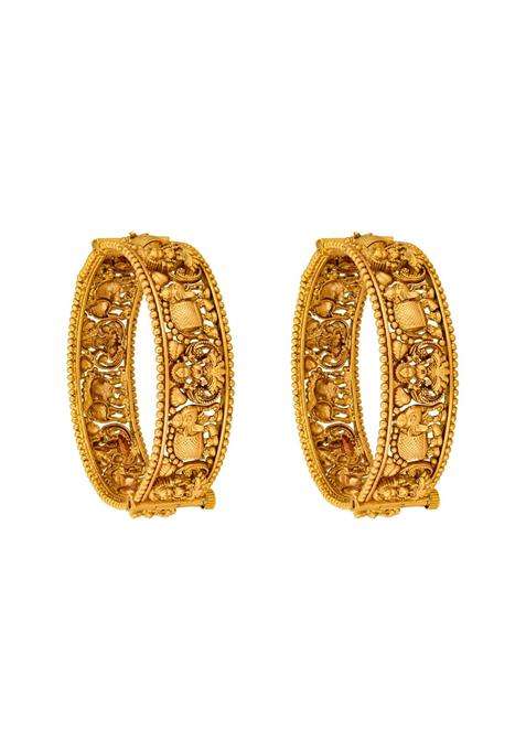 Kushals Fashion Jewellery Gold Plated Antique Bangles for Women