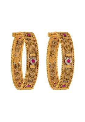 Kushals Fashion Jewellery Ruby Gold Plated Antique Bangles for Women Bridal Bridesmaid and Occasion Wear